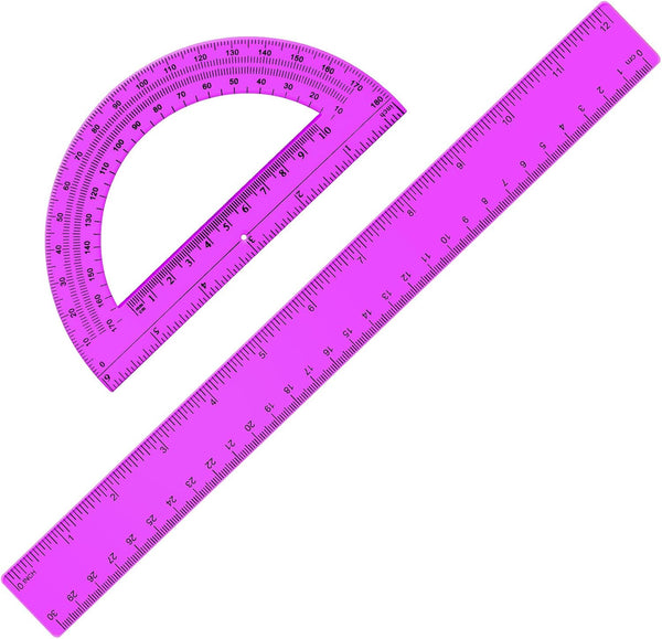 Zonon 2 Pack 12'' Plastic Ruler and 6'' Plastic Protractor Set Clear Ruler