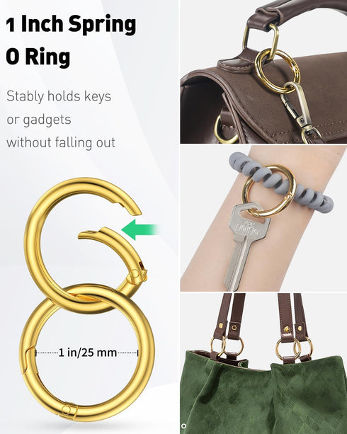 Uniclife 6 Pcs Stretchable Wristband Keychain, Flexible Spring Spiral Coil Key Holder with Gold Spring O Ring