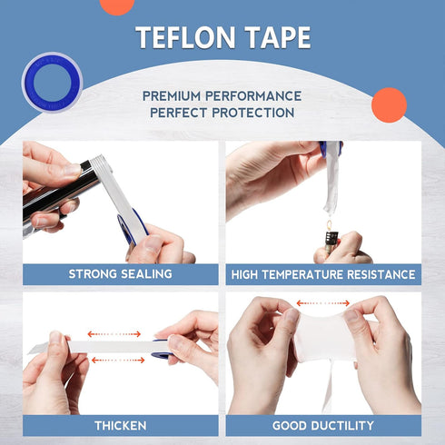 4 Rolls Teflon Tape, 1/2 Inch X 520 Inches, PTFE Plumbing Sealant Tape for Shower Head and Water Pipe