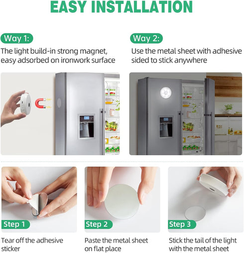 Closet Dimmer Counter, (6 Pack) LED Lights Wireless Motion Sensor Puck Light, Newest Version USB Rechargeable Step