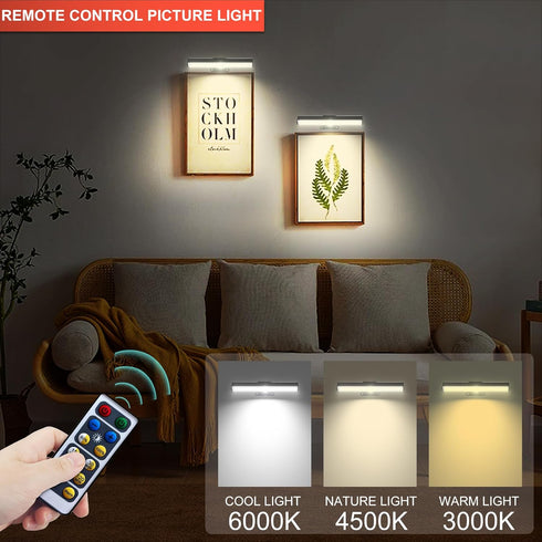 HIPTOKING 4pcs 3 Dimmable, Battery Operated Picture Light with Lighting Color,Painting Light for Wall with Remote,Led
