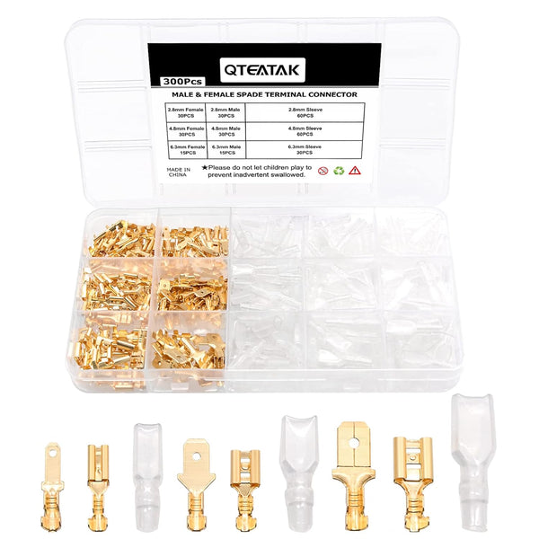 QTEATAK 2.8,4.8,6.3mm Golden Quick Splice Male and Female Wire Spade Crimp Terminal Connectors Kit