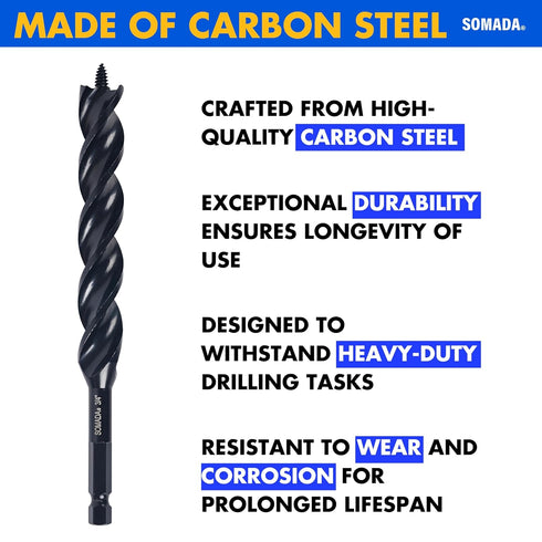 3/4-Inch x 7-1/2-Inch Triple-Cut Black Auger Drill Bit for Wood, Precision Drilling for Carpentry Projects