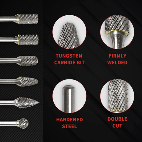 S&F STEAD & FAST Carbide Burr with 1/4” Shank, 1/2” Cutter Dia, Professional Grade Tungsten File for Metals, Rotary File