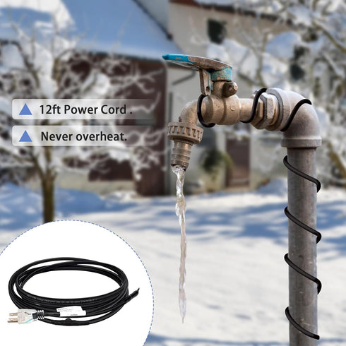 12FT Pipe Heating Cable - Heat Tape for Water Pipe Freeze Protection, 120V De-Icing Cable