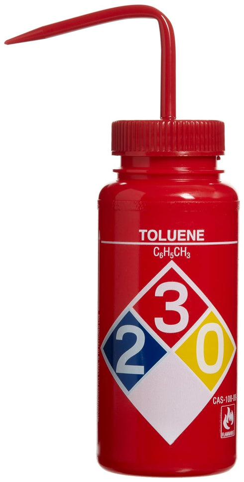 SP Bel-Art Safety-Labeled 4-Color Toluene Wash Bottles, 500ml Polyethylene with Red Cap (Pack of 4)