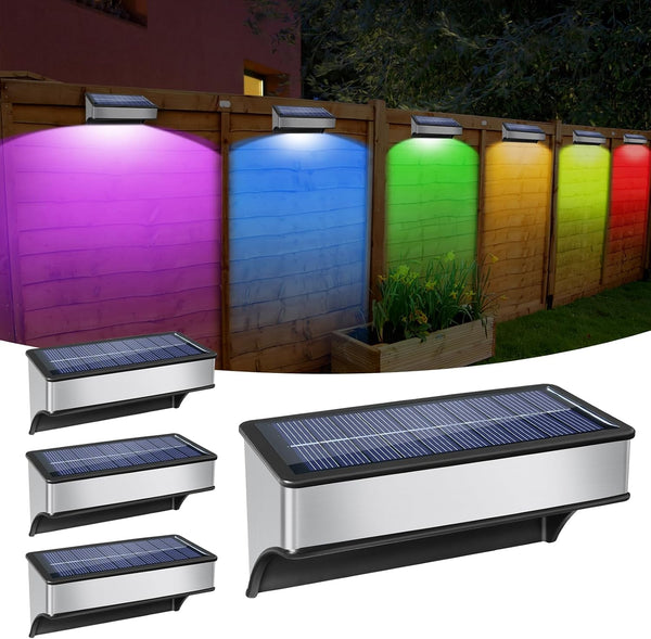 4 Pack Solar Fence Lights Outdoor RGB Color Changing and 10 Fix