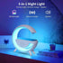 15W Table Lamp with Bluetooth Speaker, G Bedside Light with Wireless Charger, Atmosphere Lighting with Alarm Clock, RGB