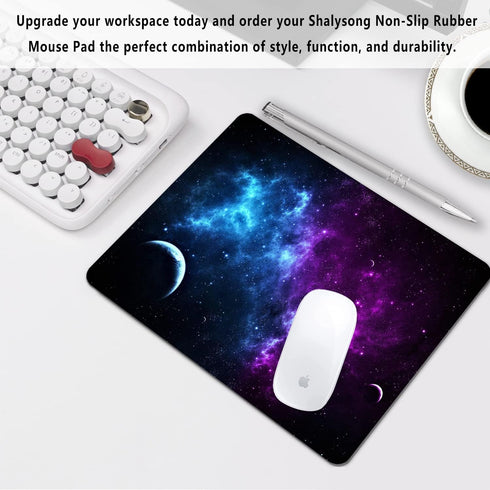 Galaxy Mouse Pad - Personalized Blue and Purple Nebula Design with Anti-Slip Rubber Base, 9.5 x 7.9 inch