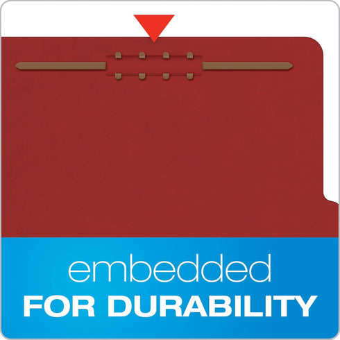 Pendaflex Recycled File Folders, Letter Size, Red (24075R), 2 Dividers, 2" Fasteners, 2/5 Tab Cut, Box of 10