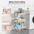 EAGMAK 3 Tier Utility Rolling Cart, Metal Storage Organizer Trolley with Handle and Lockable Wheels, Mesh Baskets for