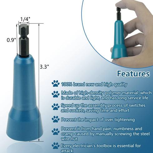 Wire Twisting Spinner, Spin-Twist Wire Connector Socket Tool with 1/4" Chuck (Blue)