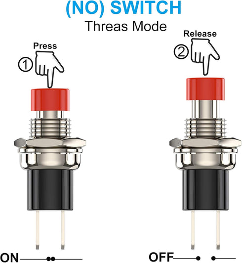 Momentary Push Button Switch, 1A 250VAC SPST Mini Pushbutton Switches, Normally Open (NO) Red Cap - 20pcs