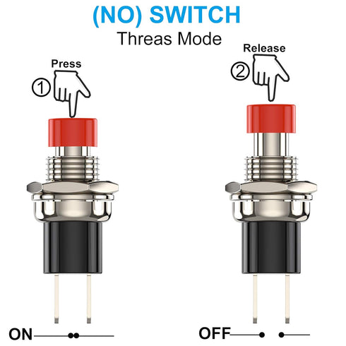 Momentary Push Button Switch, 10pcs Mini SPST Pushbutton Switches with Red Cap, 1A 250VAC Wire Normally Open(NO)