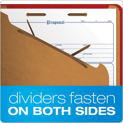 Pendaflex Pressboard Classification File Folders, 3 Dividers, 2" Fasteners, 2/5 Tab Cut, Letter Size, Bright Red, Box