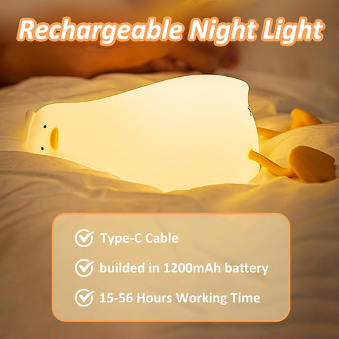 Dimmer Anywin Lying Flat Duck Night Light, Cute Light Up Duck Soft Silicone Nursery Night Lamp with Touch Control