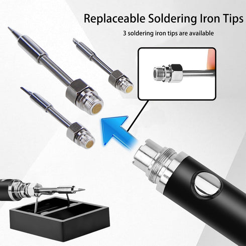 Cordless Soldering Iron Kit, USB Rechargeable Soldering Gun, 3 Temperature Adjustable for DIY Home Repair