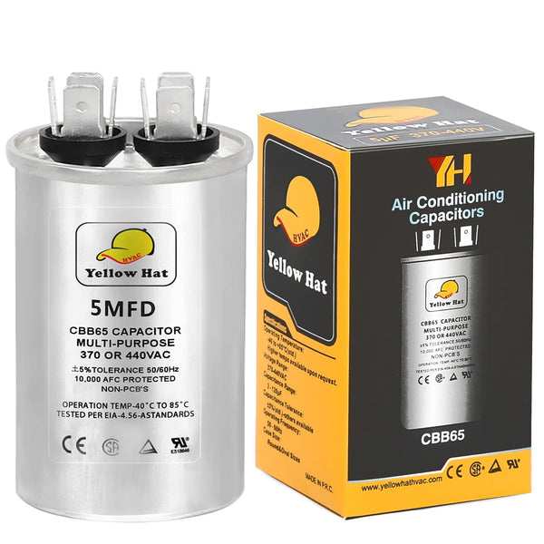 Capacitor for Air Conditioner 5 uf MFD 370 or 440 Volt VAC, Multi-Purpose Round Capacitor