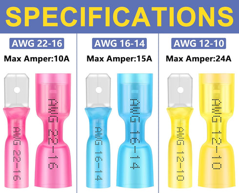haisstronica 200PCS Red Heat Shrink Spade Connectors, AWG 22-16 Heat Shrink Terminals Kit, Quick Disconnect