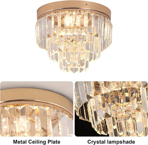 3-Tier K9 Crystal Flush Mount Ceiling Light Modern Crystal Chandelier Gold Mini Round Hanging Pendant Light Luxury