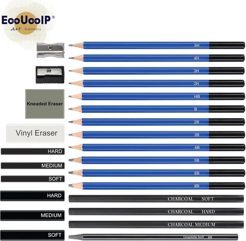 EooUooIP Drawing and Sketching Set - 26 psc Drawing and Sketching Set for Artists and Beginners - Complete Art Kit with | Pencils, Charcoal, Graphite and More. by EooUooIP