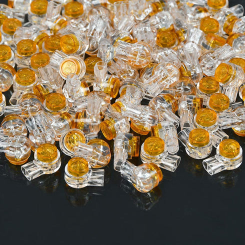 200PCS Waterproof Gel-Filled Orange Clear Button Telephone Wire Connectors, UY Butt Splice Connector K1