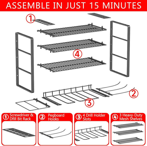 (4 4 Heavy Duty Drill Holder & Power Tool Organizer Wall Mount, Metal Cordless Tool Organizer for Cordless Drill