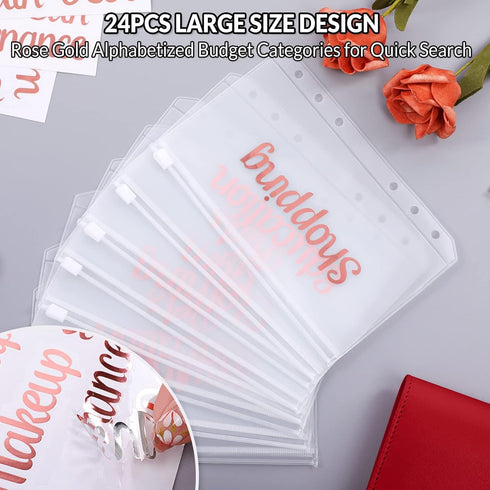 SKYDUE Budget Binder with Zipper Envelopes, Money Organizer for Cash, 12pcs Expense Budget Sheets & 24 Labels
