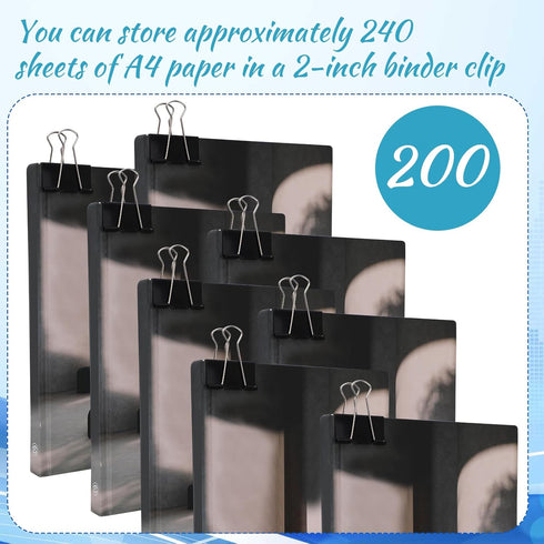 Jetec 200 Pcs Extra Large Binder Clips, 2 Inch Metal Paper Clips for Office Supplies