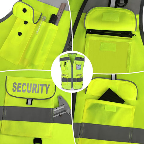 9 (G100S-Yellow, TCCFCCT Security Vest for Security Guard Pockets High Visibility Reflective Safety Vest for Men Women