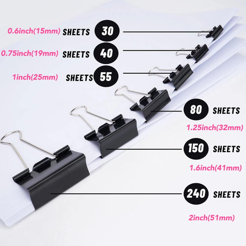 Medium Binder Clips and Paper Clips, 36 Pcs, 1.25 Inch Black Metal for Office, Home, School