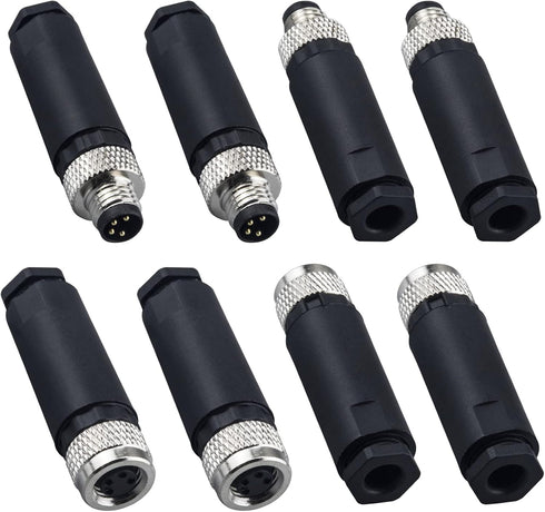 M8 4 Pin Male & Female Socket Panel Aviation Wire Connector, 8mm Outdoor Waterproof IP67 A Coding