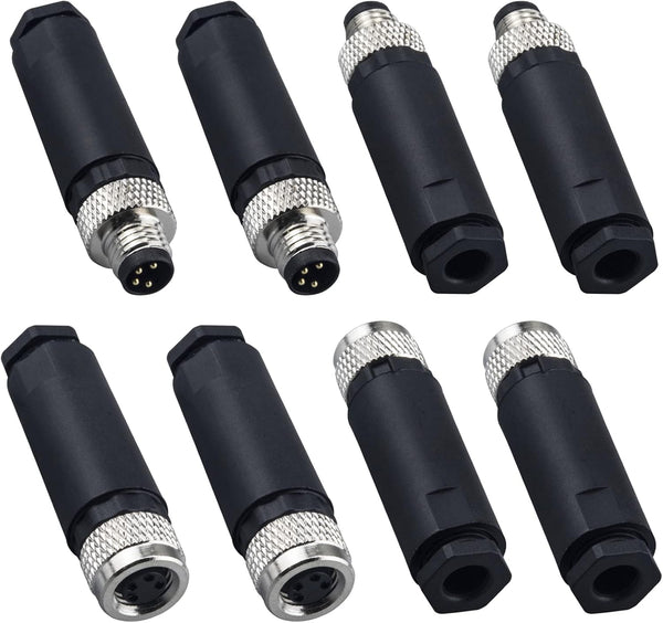M8 4 Pin Male & Female Socket Panel Aviation Wire Connector, 8mm Outdoor Waterproof IP67 A Coding
