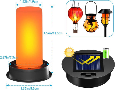 2 Pack 2.87 3.35 Inch Solar Light Replacement Top with Flickering Flame, Waterproof Solar Light Parts for Hot Air