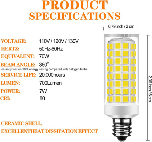 E11 5W Bulb 50W AC110-130V 75t4q/ev/mc T4 /T3 e11 Non-dimmable 500LM (6000K 2PACK) led Equivalent Halogen Replacement
