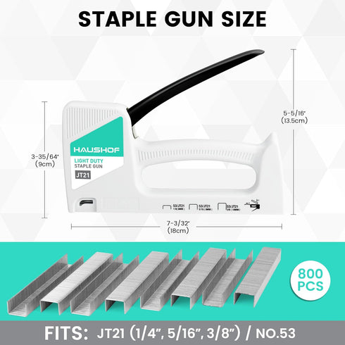 HAUSHOF Light Duty Staple Gun, Upholstery Staple Gun with 800PCS JT21 Staples, White Staple Gun Kit