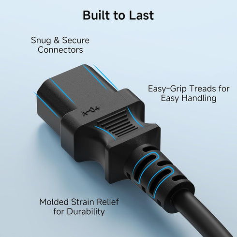 Cable Matters 2-Pack 6ft, C14 C13 10A, 18AWG, Computer to PDU Power Extension Cord - IEC to IEC PDU Power Cord, Black