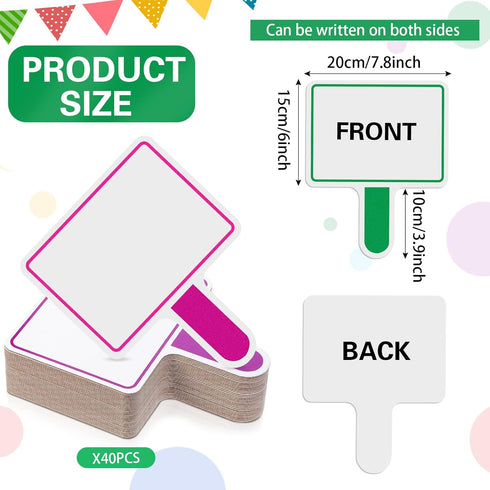 Crtiin 40 Pcs Colorful Dry Erase Paddles, Mini Handheld Double Sided Whiteboard for Student Teaching Classroom