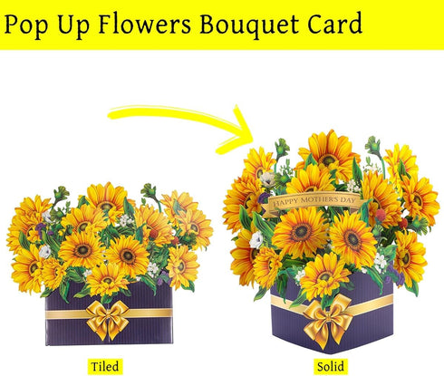 JYHi 3D 10 Inch Pop Up Flower Bouquet Card Greeting Cards Life Size Forever Paper Flower Bouquet Gift with Black Note