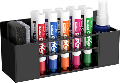 HBlife Wall Mount Acrylic Dry Erase Marker Holder, 10 Slots for Office, School, Home, Black (Marker Not Included)