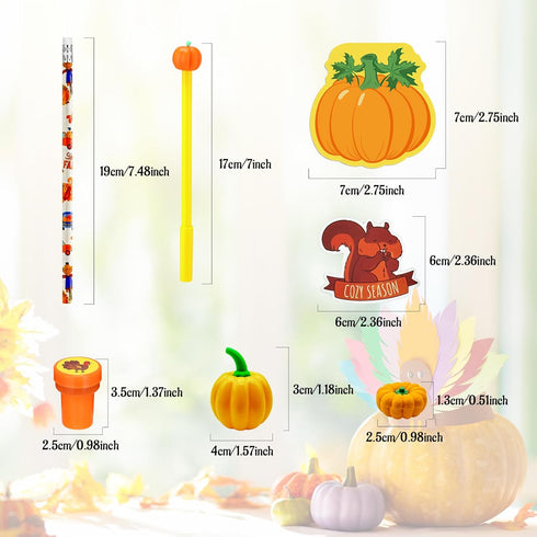 Cinrobiye 122 Pcs Fall Pumpkins Party Favors, Thanksgiving Day School Stationery Set, Harvest Classrooms Reward Prizes