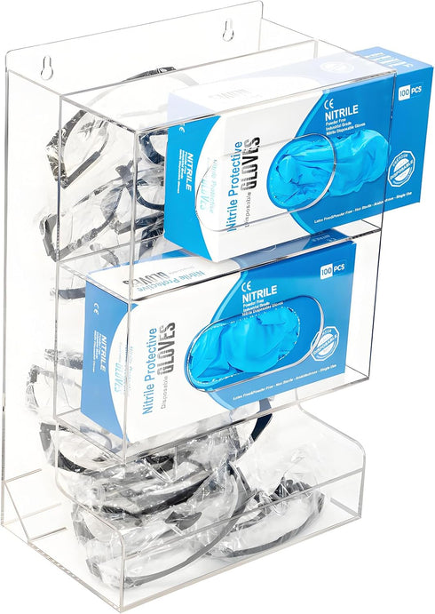 SEANADO Safety Glasses Dispenser Glove Box -2 in 1 Dustproof Acrylic Bin
