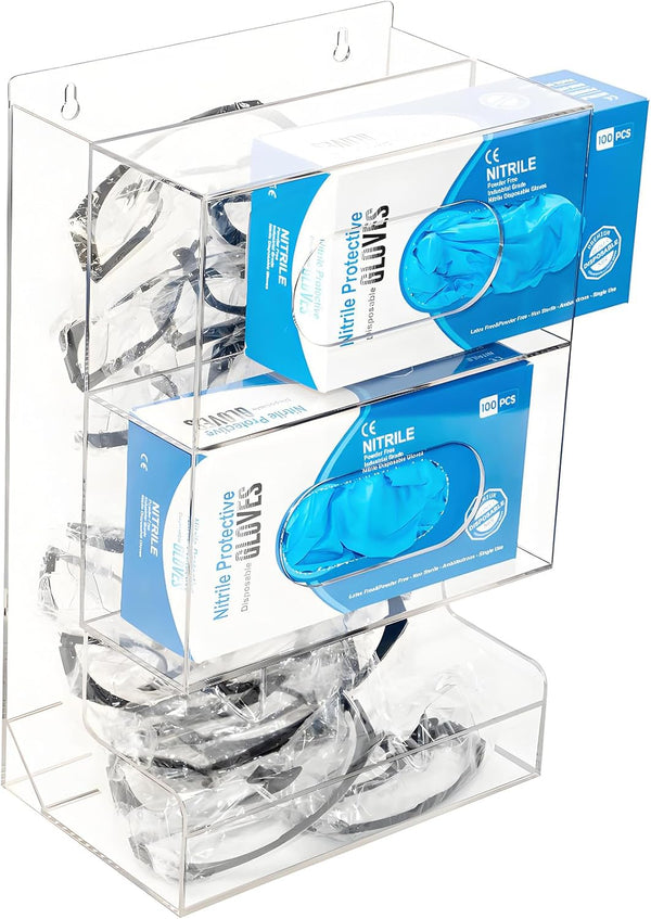 SEANADO Safety Glasses Dispenser Glove Box -2 in 1 Dustproof Acrylic Bin