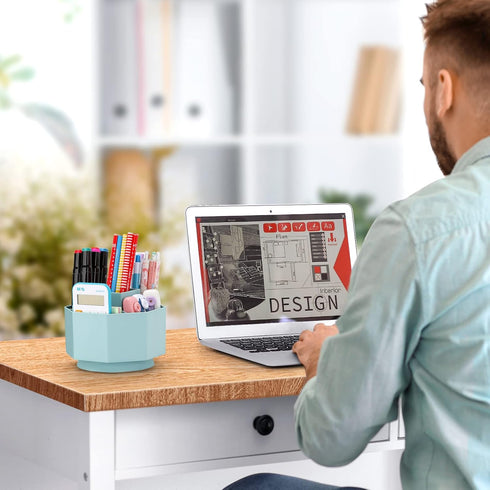 LETURE Desk Organizer, 360-Degree Rotating Pen Holder with 5 Compartments for Home Office Storage