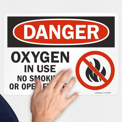 SmartSign U9-1266-ND_10x14 "Danger - Oxygen In Use, No Smoking Or Open Flames" Label | 10" x 14" Vinyl Black/Red on