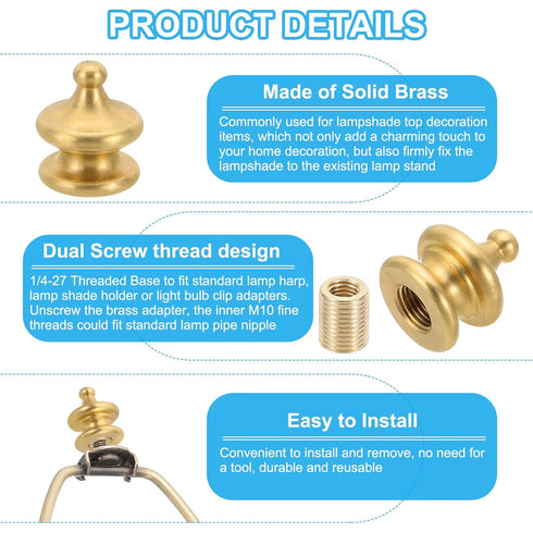 PATIKIL 18 25mm 3 Set x Lamp Finials Caps Knob, Solid Brass Lamp Shade Top Decoration Screw Cap Nuts with Brass