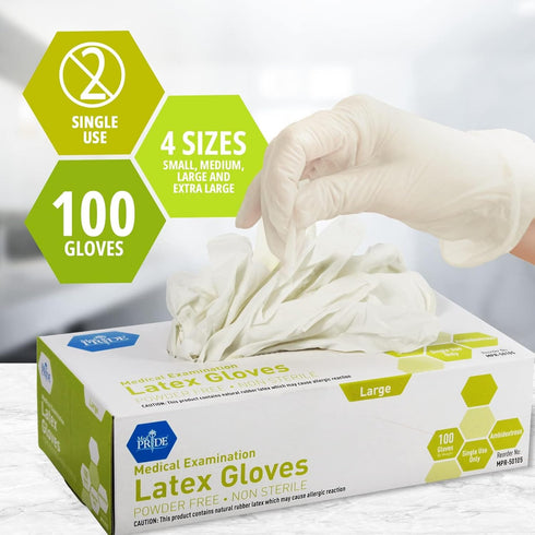 MED PRIDE Medical Latex Examination Gloves, X-Large, 100-Count, Ultra-Strong 5 mil Thick, Disposable