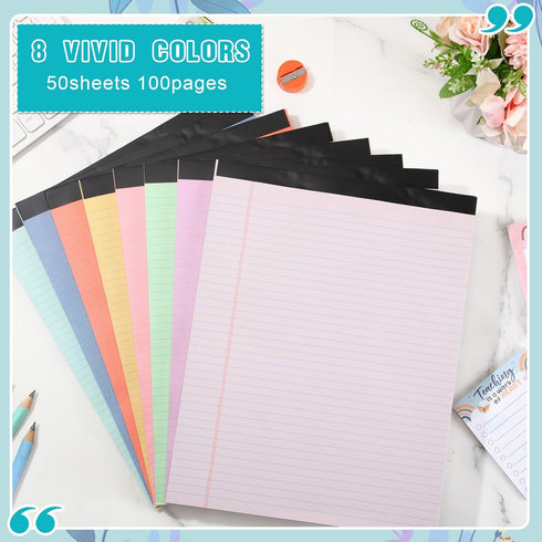 Fuutreo 8 Pcs 8.5'' x 11'' Colored Legal Pad Writing Pads, Narrow Ruled, 50 Sheets Per Notepad