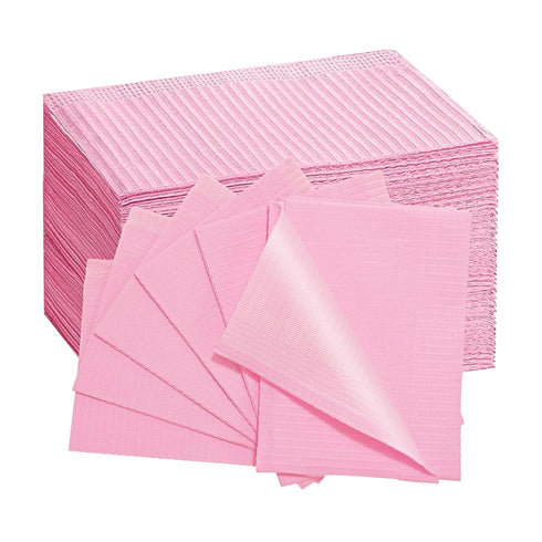 EZEELAI 50 PCS Pink Dental Bibs Disposable Nail Art Table Mats Foldable Nail