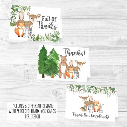 Hadley Designs 24 Woodland Thank You Cards with Envelopes, Rustic Animal Deer or Fox, 4x6 Varied Gratitude Pack
